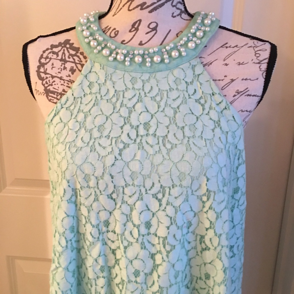 Mint Lace Pearl and Rhinestone Altar'd State Dress
